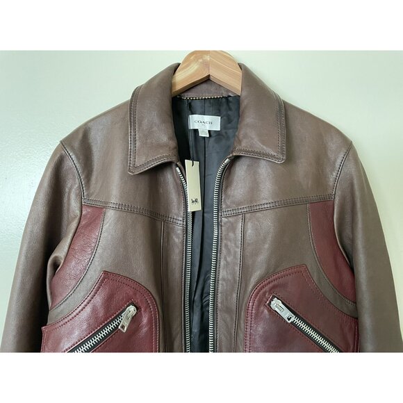 Coach Men's Washed Leather Stinger Moto Jacket Brown SIZE M MSRP $1500.00 - Picture 2 of 12